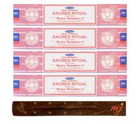 Original Satya Nag Champa Sacred Ritual Incense Sticks | with M&J incense sticks holder | x4 pack | for Aromatherapy, Spa, Yoga, Weddings, Meditation, Healing, Positivity and Relaxation