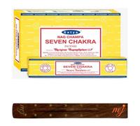 Original Satya Nag Champa Seven Chakra Incense Sticks | with M&J incense sticks holder | Full Box | for Aromatherapy, Spa, Yoga, Weddings, Meditation, Healing, Positivity and Relaxation