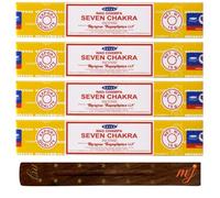 Original Satya Nag Champa Seven Chakra Incense Sticks | with M&J incense sticks holder | x4 pack | for Aromatherapy, Spa, Yoga, Weddings, Meditation, Healing, Positivity and Relaxation