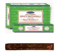 Original Satya Nag Champa Spicy Patchouli Incense Sticks | with M&J incense sticks holder | Full Box | for Aromatherapy, Spa, Yoga, Weddings, Meditation, Healing, Positivity and Relaxation