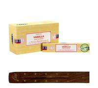 Original Satya Nag Champa Vanilla Incense Sticks | with M&J incense sticks holder | Full Box | for Aromatherapy, Spa, Yoga, Weddings, Meditation, Healing, Positivity and Relaxation