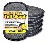 Original Scrub-N-Wipe Pad by Tuff-Scrub, 6-Pack, Microfiber, Multi-Surface, Non-Scratch, Dual-Sided, Scrubber for Dishes, Sinks, Non-Stick Cookware - Machine Washable, Durable Kitchen Sponge (Small)