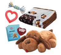 Original Snuggle Puppy Essentials Starter Kit. Heartbeat Dog Toy and Calming Aid with 3 Heat Packs, Puppy Teething Toy, Dog Chew Toy and Dog Blanket. (Blue)