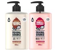 Original Source Hand Wash Liquid Bundle 2 x 300ml, Coconut & Shea Butter and Vanilla & Raspberry, Moisturising Vegan Hand Soap, Natural Fragrance, Gentle Cleansing for Sensitive Skin