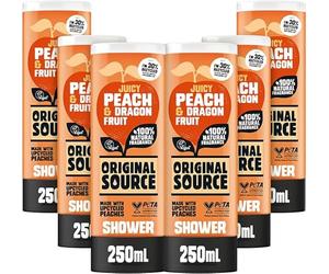 Original Source Juicy Peach & Dragonfruit Shower Gel with 100% Natural Fragrance, Vegan Shower Gel, Paraben Free Body Shower Wash, Multipack of 6 x 250ml