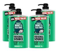 Original Source Mint & Tea Tree Shower Gel with 100% Natural Fragrance, Vegan Shower Gel, Paraben Free Body Shower Wash, Multipack of 4 x 1000ml, XXL MEGA Value, Pump Bottle