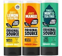 Original Source Pack of 3 250ml Shower Gel Bottles, Zesty Lemon & Tea Tree, Tingly Mint & Tea Tree, Juicy Mango
