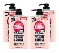 Original Source Vanilla & Raspberry Shower Gel with 100% Natural Fragrance, Vegan Shower Gel, Paraben Free Body Shower Wash, Multipack of 4 x 1000ml, XXL MEGA Value, Pump Bottle