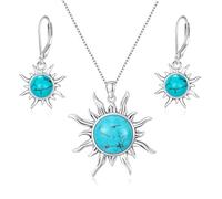 Original Turquoise Jewelry Set for Women Native American Sterling Silver Necklace and Dangle Earrings Western Jewelry Birthday Gift, Sterling Silver, Turquoise