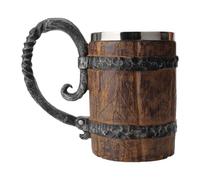 Original Viking Drinking Mug Simulation Wooden Barrel Beer Cup Double Cup Steel Wood Mug Table Gift Color