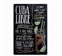 Original Vintage Design Cuba Libre Cocktail Recipe Tin Metal Signs Wall Art, Thick Tinplate Print Poster Wall Decoration Bar/Kitchen (Cuba libre, 8x12 Inches (20x30 CM))