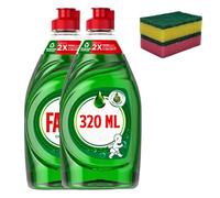 Original Washing Up Liquid 320ml Bottles 2 Pack with 4 Pcs Scourer Sponge for Kitchen - Grease-Cutting Dishwashing Liquid with Long-Lasting Fresh Scent - Gentle on Hands