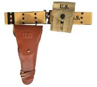 Original WWII M1936 Webbing Canvas Pistol Belt with M1911 Colt Holster and .45 Colt Magazine Pouch (TAN)