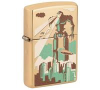 Original Zippo Lighter - Robots in the City, Polished Brass (Gold)