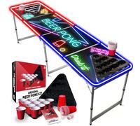 OriginalCup® Official Beer Pong Table Set | Full Set with Cup Holes | 1 LED Table + 2 Racks + 22 Red Cups + 4 Balls | Scratch Proof | Party Games