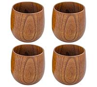 Originalidad 4 Pack Wooden Cups, Japanese Tea Cups, Natural Solid Wood Cups for Drinking Coffee, Wine, Beer, Hot Drinks - Tea Lover Gift, Kitchen Accessories (3.89 oz)