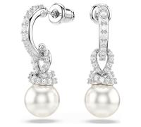 Originally drop earrings, Crystal pearl, Pavé, White, Rhodium plated