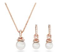 Swarovski Originally Hoop Earrings and Pendant Necklace Set, Crystal Pearl and White Crystal Pavé, Rose Gold-Tone Plated Setting, from the Originally Collection