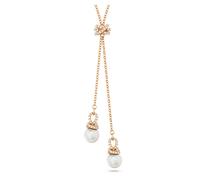 Originally Y pendant, Crystal pearl, White, Rose gold-tone plated