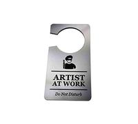 OriginDesigned Artist At Work, Do Not Disturb - Generic Silver, Room, Door Hanger Sign, Ideal for use in the home or art studio