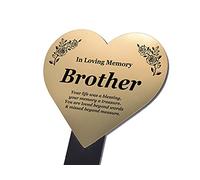 OriginDesigned Brother Heart Shaped Engraved Memorial Plaque Stake - Gold Acrylic Remembrance Plaque Stake - Outdoor, Grave Marker, Tribute, Plant Marker