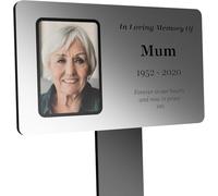 OriginDesigned Large Personalised Photo Memorial, Gold/Silver/Copper Plaque, Waterproof Engraved Memorial For Interior/Exterior Use. Shipped Globally. (Silver)