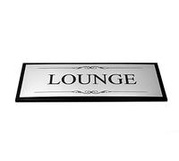 OriginDesigned Lounge Door Sign, Adhesive Plaque, Stylish Metallic Silver and Black - Acrylic (Size 19.5cm x 7.6cm) supplied with adhesive strips