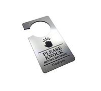 OriginDesigned Please Knock Before Entering Do Not Disturb Room Door Hanger Sign Silver Acrylic - for nurses, doctors, students, home use, hotels