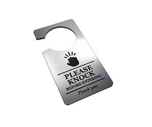 OriginDesigned Please Knock Before Entering Do Not Disturb Room Door Hanger Sign Silver Acrylic - for nurses, doctors, students, home use, hotels