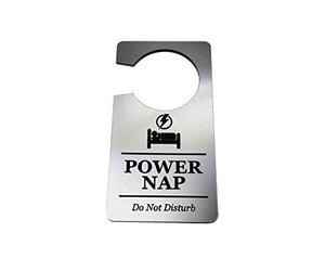 OriginDesigned Power Nap, Sleep, in Progress, Do Not Disturb - Room Door Hanger Sign Silver Acrylic - for nurses, doctors, students, home use, hotels