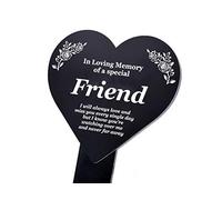 OriginDesigned Special Friend Memorial Remembrance Plaque Stake, HEART SHAPE - Black and White, Waterproof, Outdoor, Grave Marker, Tribute, Plant Marker
