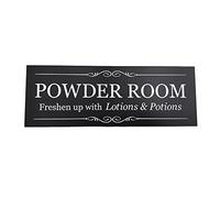 OriginDesigned Vintage Black & White 'Powder Room' Sign, Toilet, Restroom, Door Plaque - Waterproof Acrylic (Size 19.5cm x 7cm) supplied with adhesive strips