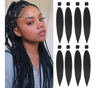 Originea 8 Packs Pre Stretched Braiding Hair 30 inch Yaki Texture EZ Braids Extensions Hair for Braiding Hot Water Setting Synthetic Hair Extensions (#1B)
