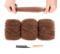 Originea Afro Kinky Curly Human Hair Bulk for Dreadlocks and Twist Braiding 100% Human Hair 3 Packs 10 Inch Soft Afro Kinky Bulk Human Hair Extensions (#30 Light Brown)