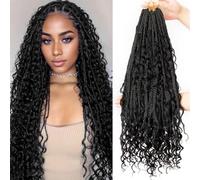 Originea Boho Crochet Braids with Human Hair Curls Handmade Pre-looped Goddess Box Braiding With Human Hair for Women 24 Inch 6 Packs 60 Strands Black Color