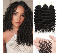 Originea Crochet Human Hair Afro Kinky Curly 3 Packs Pre-Separated Feather Crochet Hair Extensions 100% Human Hair 16 Inch 150g Invisible Deep Wave Crochet Human Hair Natural Black Color