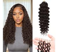 Originea Crochet Human Hair, Pre-Separated Feather Crochet Hair Extensions 100% Human Hair 16 Inch 50g Invisible Miracle Knots Deep Wave Crochet Human Hair Medium Brown