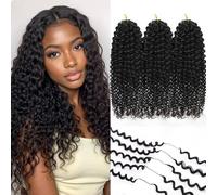 Originea Feather Crochet Human Hair, Invisible Pre Separated Human Crochet Hair Extensions Jerry Curly Wave Hair 18 Inch 150g Miracle Knots Crochet Human Hair for Black Women