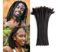 Originea Human Hair Dreadlock Extensions 100% Real Human Hair 16 Inch 60 Strands 0.6cm Fashion Crochet Braiding Hair For Men/Women Black Color