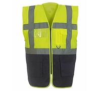 ORIGINMENSWEAR MENS WORKWEAR HI VIS TWO TONE MULTI POCKET HI VIZ VEST 2 RECOVERY EXECUTIVE Yellow/Navy Large