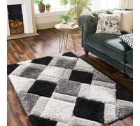Origins 3D Geo Rug Shaggy Grey 80 x 150cm, Grey