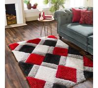 Origins 3D Geo Rug Shaggy Red 80 x 150cm, Red