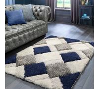 Origins 3D Geometric Navy Shaggy Rug - 120x170cm