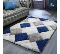Origins 3D Geometric Navy Shaggy Rug - 230x160cm