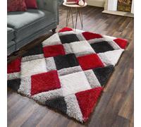 Origins 3D Geo Rug Shaggy Red 160 x 230cm, Red
