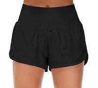 Origiwish - Women’s High Waisted Running Shorts With Lining - Quick Dry - Zip Pockets, Black, XS