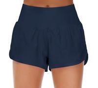 Origiwish - Women’s High Waisted Running Shorts With Lining - Quick Dry - Zip Pockets, Blue, XS