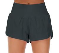Origiwish - Women’s High Waisted Running Shorts With Lining - Quick Dry - Zip Pockets, Charcoal Grey, M