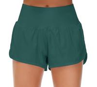 Origiwish - Women’s High Waisted Running Shorts With Lining - Quick Dry - Zip Pockets, dark green, M