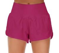 Origiwish - Women’s High Waisted Running Shorts With Lining - Quick Dry - Zip Pockets, Fuchsia, M